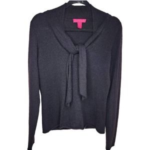 Cashmere Caché Medium Black Tie-Front Sweater 2-Ply Womens